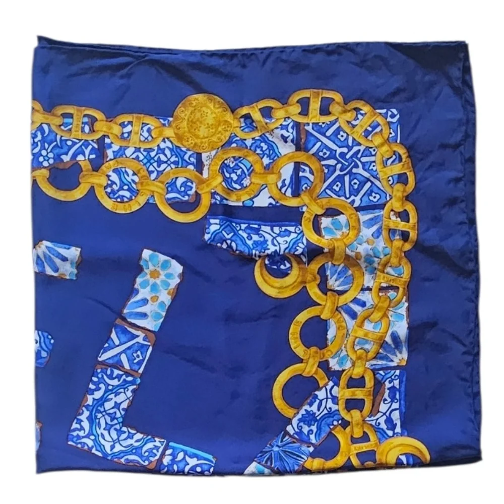 NWOT Celine Silk Blue & Yellow Gold Silk Scarf